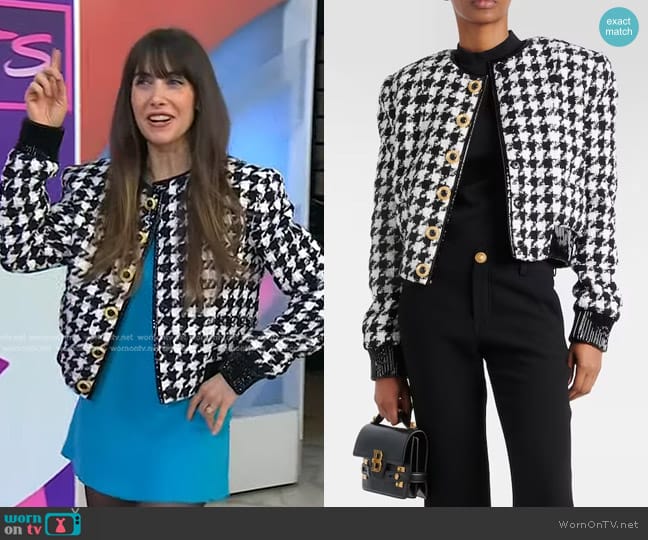 Balmain Houndstooth Tweed Jacket worn by Alison Brie on Today