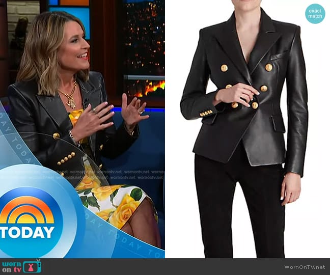 Balmain Leather Double-Breasted Blazer worn by Savannah Guthrie on Today