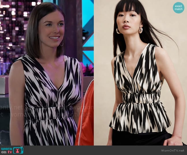 Banana Republic Cascade Silk Top in Black Print worn by Willow Tait (Katelyn MacMullen) on General Hospital