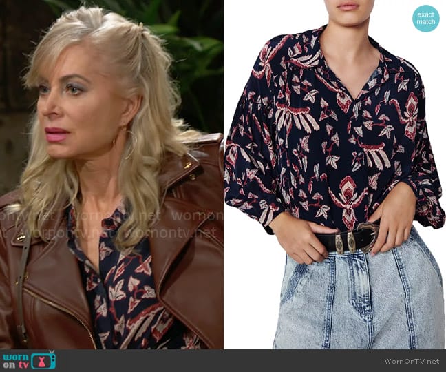 ba&sh Cantasy Printed Blouse worn by Ashley Abbott (Eileen Davidson) on The Young and the Restless