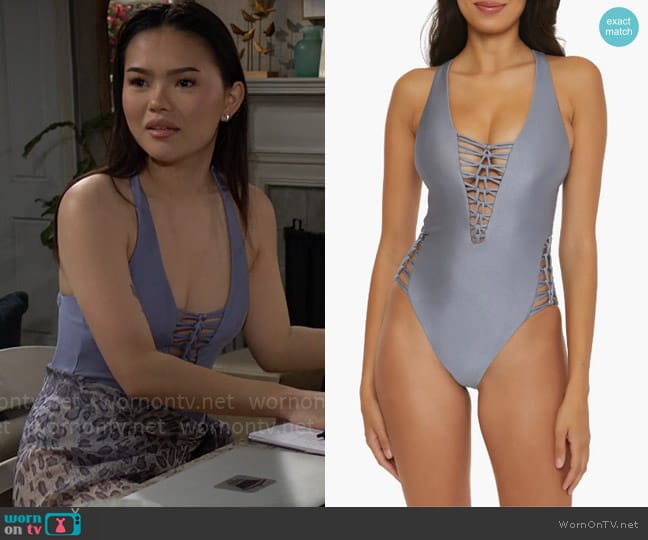 Becca Color Sheen Ladder One-Piece Swimsuit in Blu Shadow worn by Luna (Lisa Yamada) on The Bold and the Beautiful