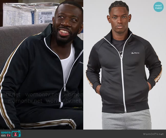 Ben Sherman Signature Taped Tricot Track Top in Black worn by Malcom (Sheaun McKinney) on The Neighborhood