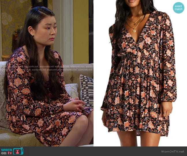 Billabong Sweetest Dream Dress in Black Pebble worn by Wendy Shin (Victoria Grace) on Days of our Lives