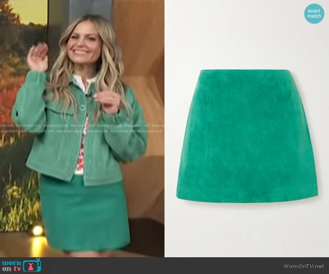 Blazé Milano Coci Suede Mini Skirt worn by Candace Cameron Bure on Access Hollywood