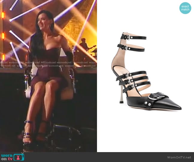 Blumarine Diana Leather Pumps worn by Katy Perry on American Idol