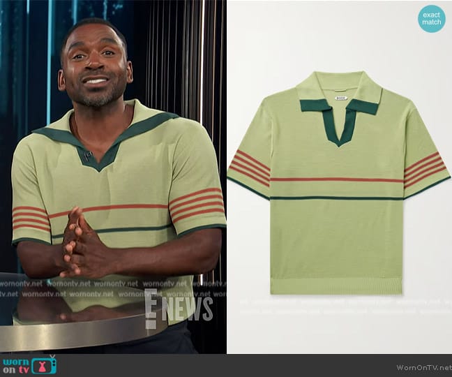 Bode Palmer knitted polo shirt worn by Justin Sylvester on E! News