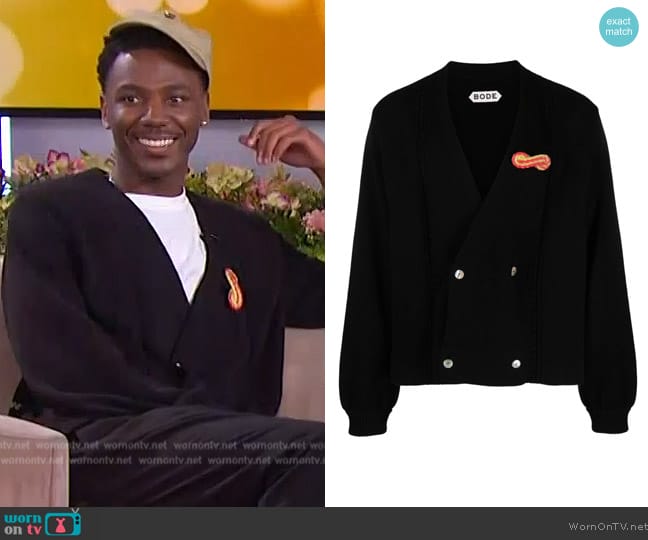 Bode Double-breasted cotton cardigan worn by Jerrod Carmichael on The Jennifer Hudson Show