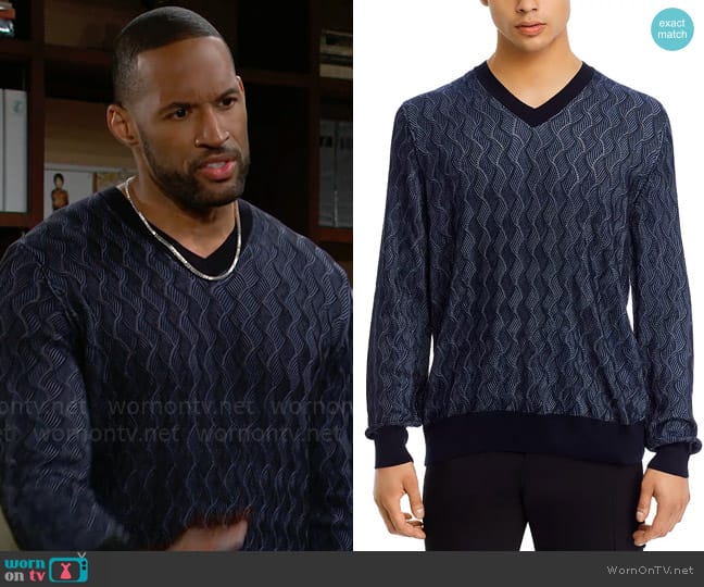 BOSS Camel Primo Silk Sweater worn by Carter Walton (Lawrence Saint-Victor) on The Bold and the Beautiful