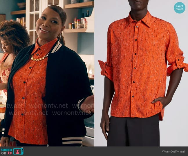 Bottega Veneta Texture Stripe Button-Up Shirt worn by Robyn McCall (Queen Latifah) on The Equalizer