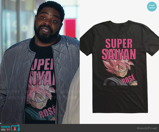 BoxLunch Dragon Ball Super Ready To Fight Super Saiyan Rose T-Shirt worn by Howard (Ron Funches) on Loot