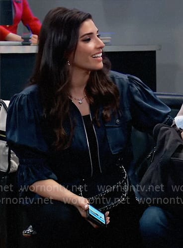 Brook Lynn’s teal satin short sleeved jacket on General Hospital