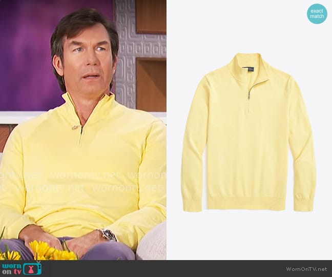 Brooks Brothers Supima® Cotton Half-Zip Sweater in Yellow Heather worn by Jerry O'Connell on The Talk