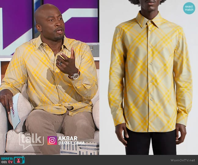 Burberry Check Cotton Flannel Button-Up Shirt worn by Akbar Gbajabiamila on The Talk