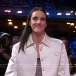 Caitlin Clark’s white satin shirt jacket and skirt on Good Morning America