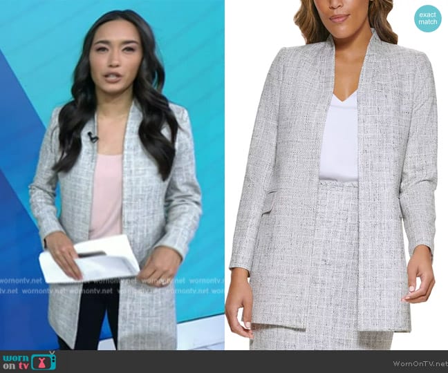 Calvin Klein Open Front Tweed Topper Jacket worn by Emilie Ikeda on Today