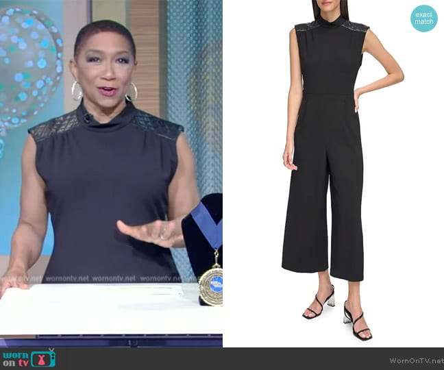 WornOnTV: Deja Vu’s black mixed media jumpsuit on Live with Kelly and ...