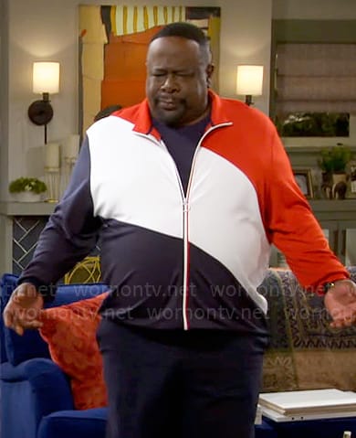 Calvin's red, white, and navy colorblock jacket on The Neighborhood