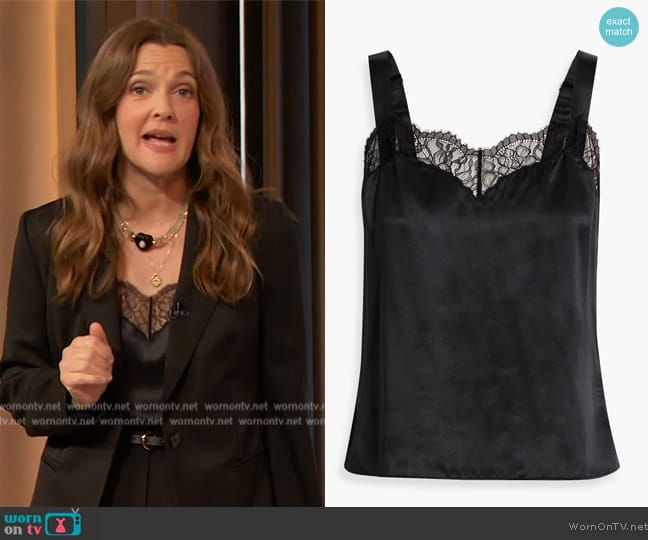 Cami NYC Seraphina lace-trimmed silk-satin camisole worn by Drew Barrymore on The Drew Barrymore Show