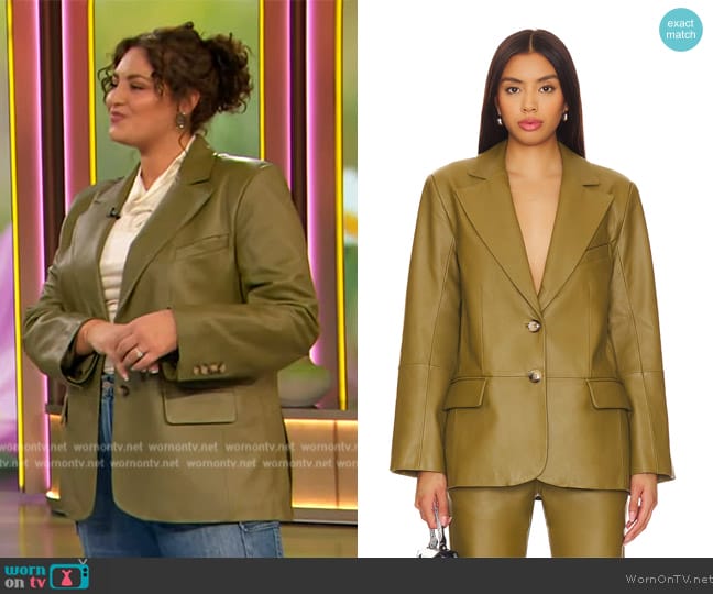 Camila Coelho Rhodes Oversized Leather Blazer worn by Kristina Zias on The Drew Barrymore Show