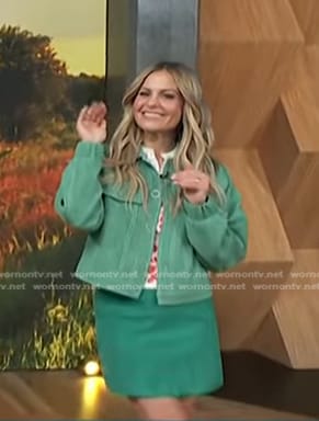 Candace Cameron Bure's floral top and green jacket on Access Hollywood