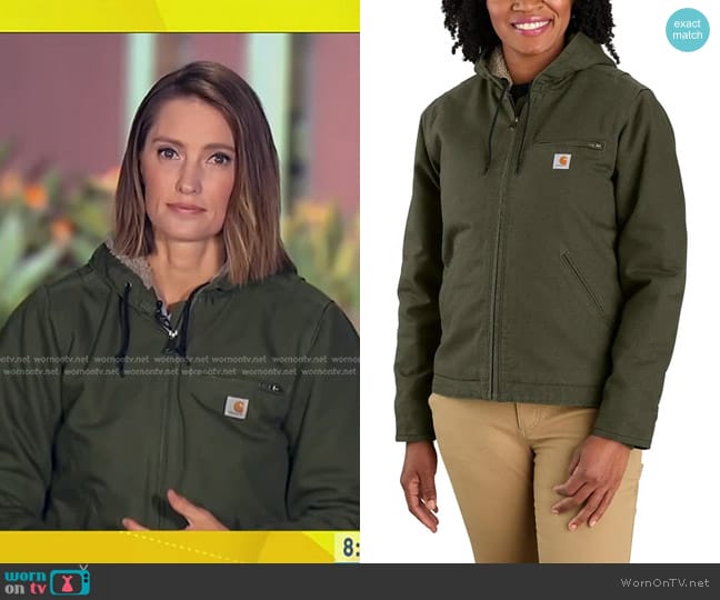 Carhartt Sherpa Lined Jacket in Basil worn by Kayna Whitworth on Good Morning America