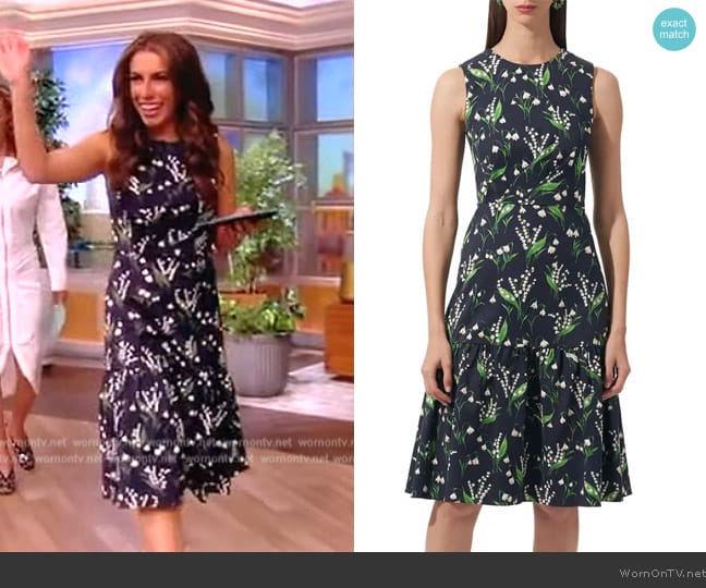 Carolina Herrera Floral Print Midi Dress with Flounce Hemline worn by Alyssa Farah Griffin on The View