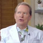 Carson Kressley's blue floral print shirt on Live with Kelly and Mark