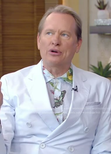 Carson Kressley's blue floral print shirt on Live with Kelly and Mark