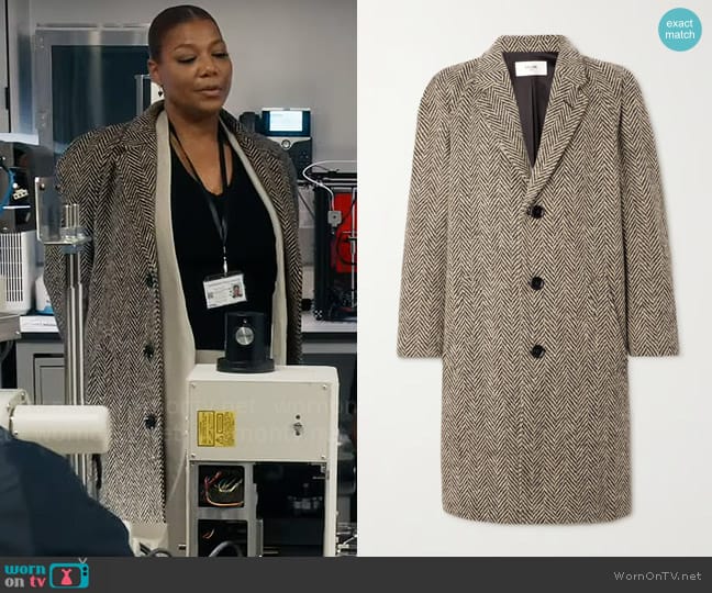 Celine Homme Herringbone Wool-Tweed Coat worn by Robyn McCall (Queen Latifah) on The Equalizer