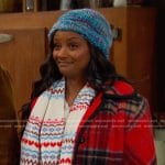 Chanel’s red plaid coat and wool scarf on Days of our Lives