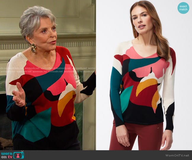 Chico's Spun Rayon Petals V-Neck Sweater worn by Julie Olson Williams (Susan Seaforth Hayes) on Days of our Lives