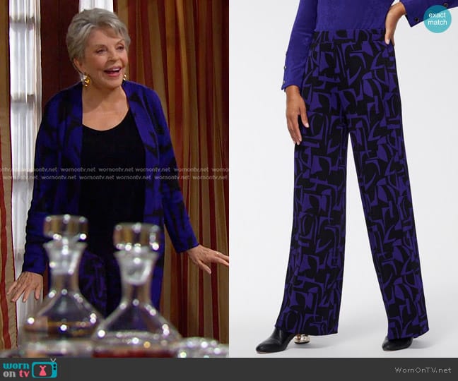 Chico's Travelers Abstract Wide Leg Pants worn by Julie Olson Williams (Susan Seaforth Hayes) on Days of our Lives