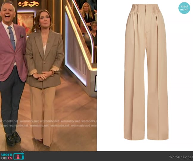 Chloe Cinched Wide-Leg Wool Trousers worn by Drew Barrymore on The Drew Barrymore Show