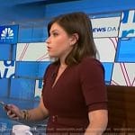 Chloe Melas's burgundy belted short sleeve dress on NBC News Daily