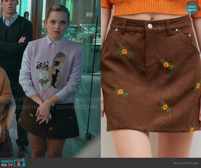 Cider Corduroy Floral High Waist Skirt worn by Ainsley (Stephanie Styles) on Loot