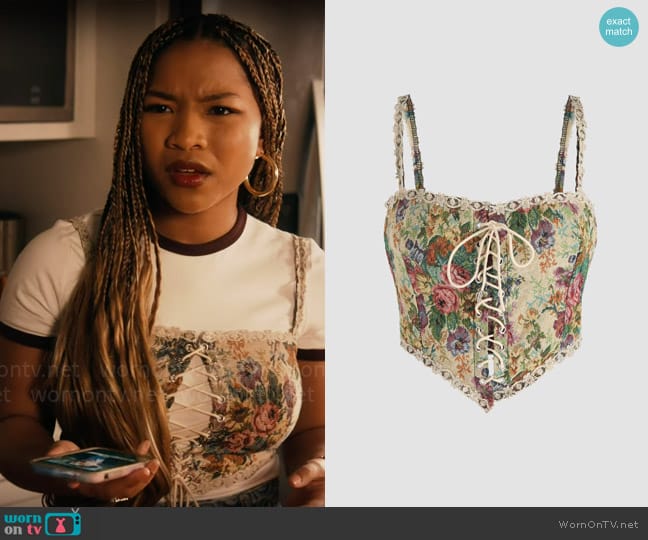 Cider Secret Garden Corset Crop Tank Top worn by Delilah (Laya DeLeon Hayes) on The Equalizer