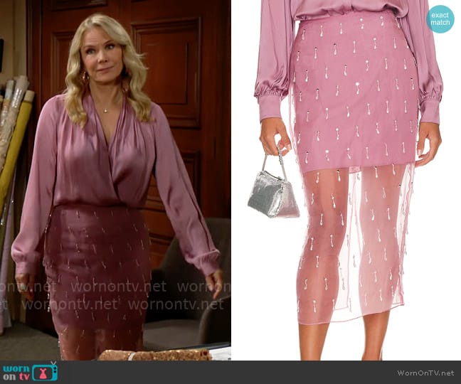 Cinq a Sept Crystal Teardrop Marta Skirt worn by Brooke Logan (Katherine Kelly Lang) on The Bold and the Beautiful