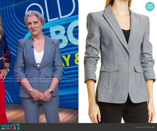 Cinq a Sept Louisa Cotton Blend Jacket in Indigo worn by Abby Haliti on Good Morning America