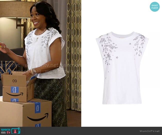 Cinq a Sept Holiday Bella Vine Muscle T-Shirt worn by Tina Butler (Tichina Arnold) on The Neighborhood