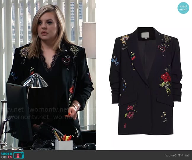 Cinq a Sept Kelsa Daydream Doodles Embroidery Blazer worn by Maxie Jones (Kirsten Storms) on General Hospital