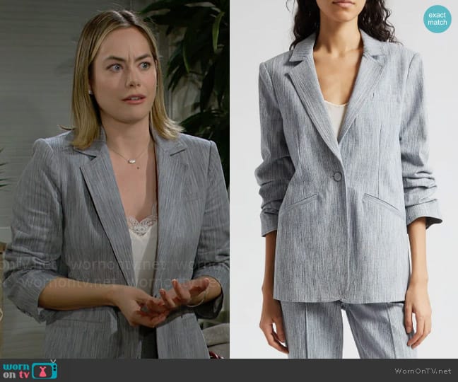 Cinq a Sept Khloe Blazer in Indigo / White worn by Hope Logan (Annika Noelle) on The Bold and the Beautiful