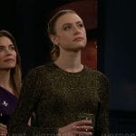 Claire’s gold ruffle hem knit dress on The Young and the Restless