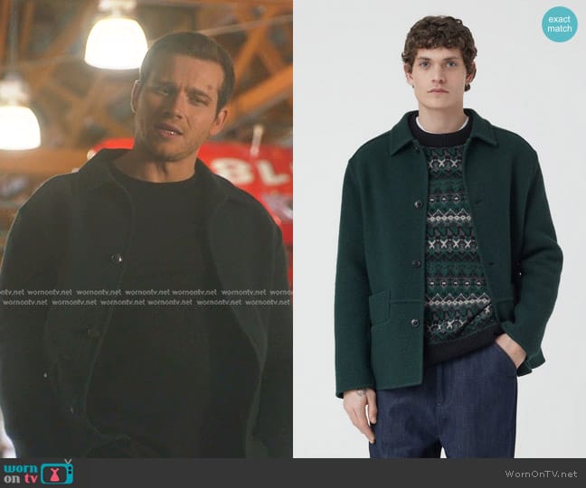 Closed Wool-Mix Jacket in Fern Green worn by Evan Buckley (Oliver Stark) on 9-1-1