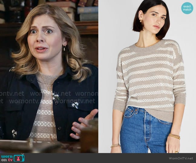 Club Monaco Cashmere Silk Stripe Sweater worn by Sam (Rose McIver) on Ghosts