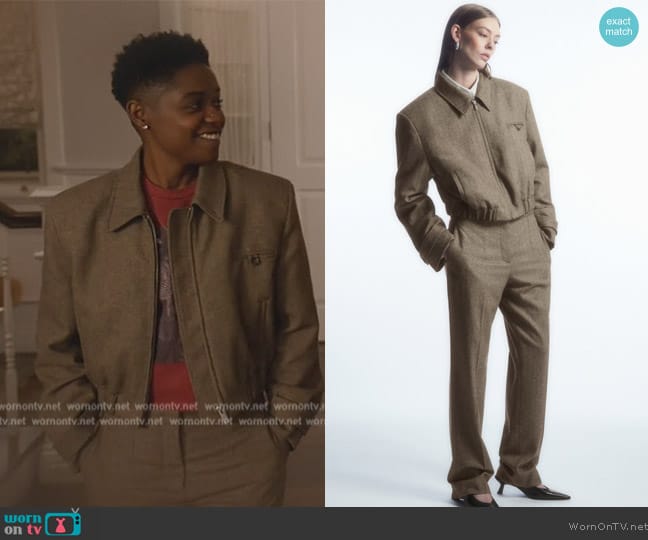 Cos Power-Shoulder Wool Herringbone Jacket worn by Tamia Cooper (Bre Z) on All American