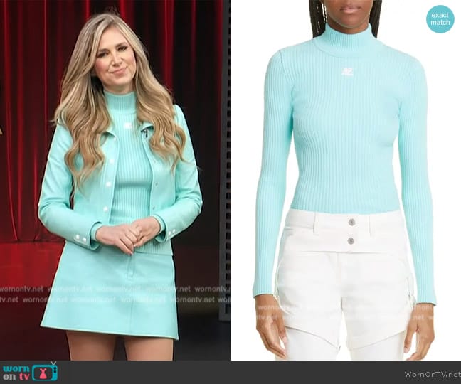 Courreges Mock Neck Rib Sweater worn by Nikki Novak on Access Hollywood