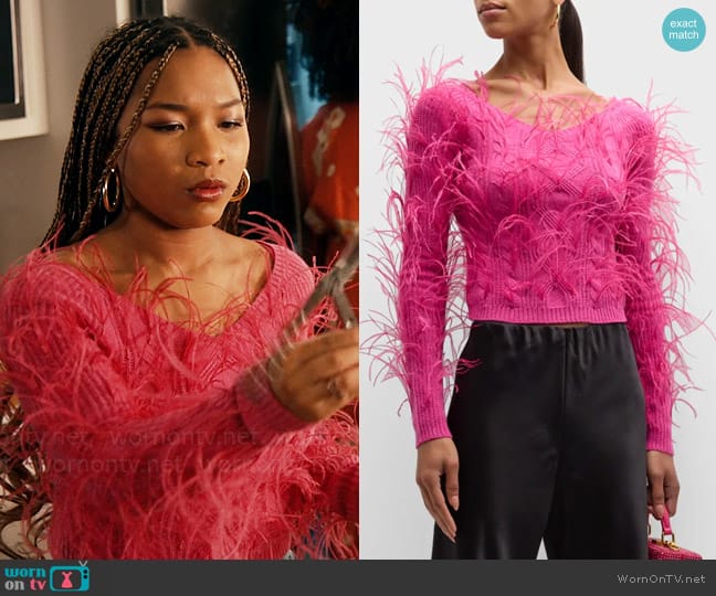 Cult Gaia Danton Feather Sweater worn by Delilah (Laya DeLeon Hayes) on The Equalizer