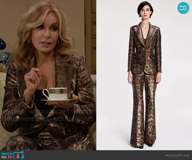 dMn Paris Mila Leopard Jacket and Angelina Pants  worn by Lauren Fenmore (Tracey Bregman) on The Bold and the Beautiful