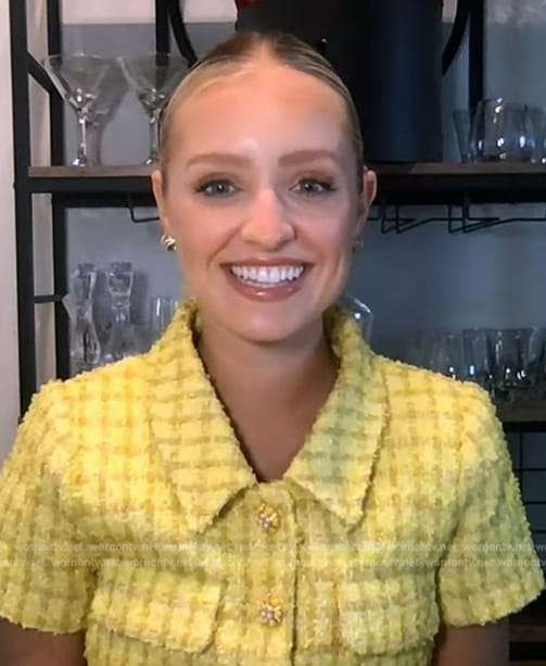 Daisy Kent's yellow tweed short sleeve jacket on The Kelly Clarkson Show