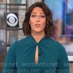 Dana Jacobson's teal blue twisted keyhole dress on CBS Mornings